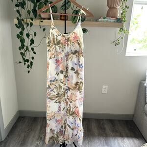 Lovestitch Dasha Floral Midi Dress Button Size S Ruffle Hem Boho Cottagecore